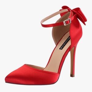 Elegant Red Satin Heels with Bow by Erijunor